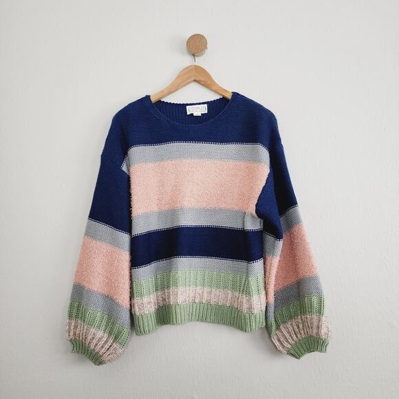 NEW Love Riche Striped Balloon Sleeve Chunky Knit Sweater (Medium) - Picture 1 of 10